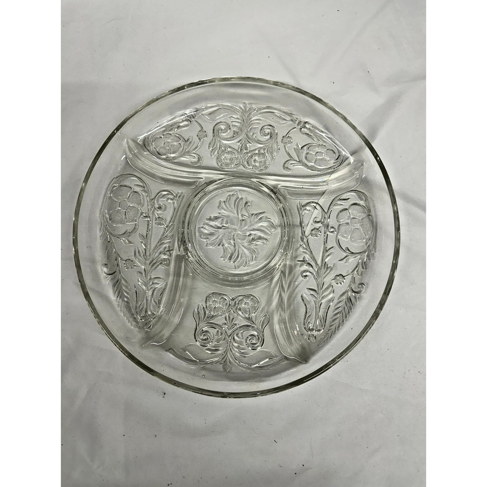 McKee Rock Crystal Clear 5 Part Relish Tray Platter 11 3/4" Round Clear